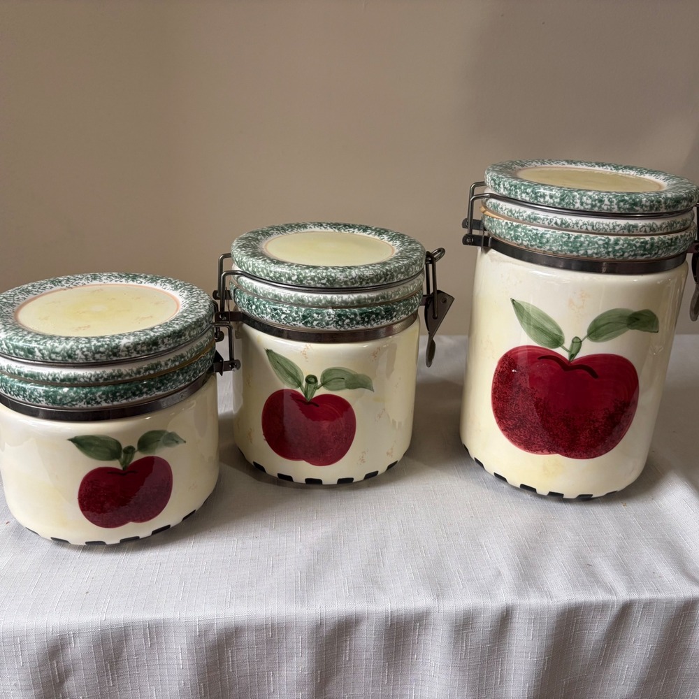 Vintage Gibson Housewares Apple Ceramic Canister 3 Piece Set